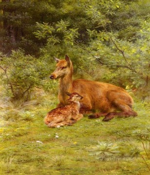 Cervus nippon Mutter und Baby Ölgemälde